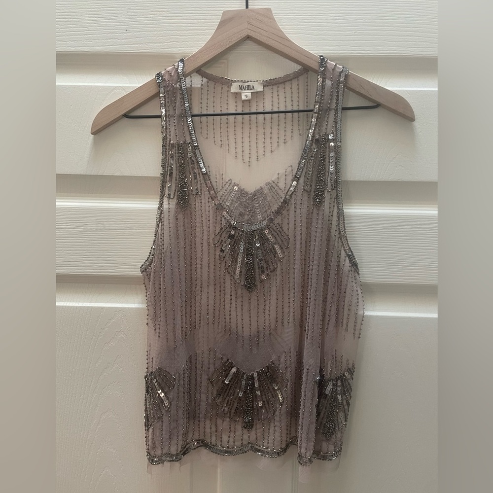 Anthropology Mahila Sheer Beaded Top size SMALL